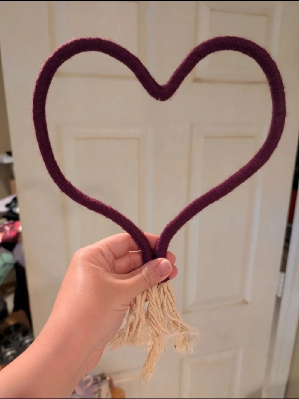 Heart-Shaped Wrapped Rope Wall Hanger in Plum